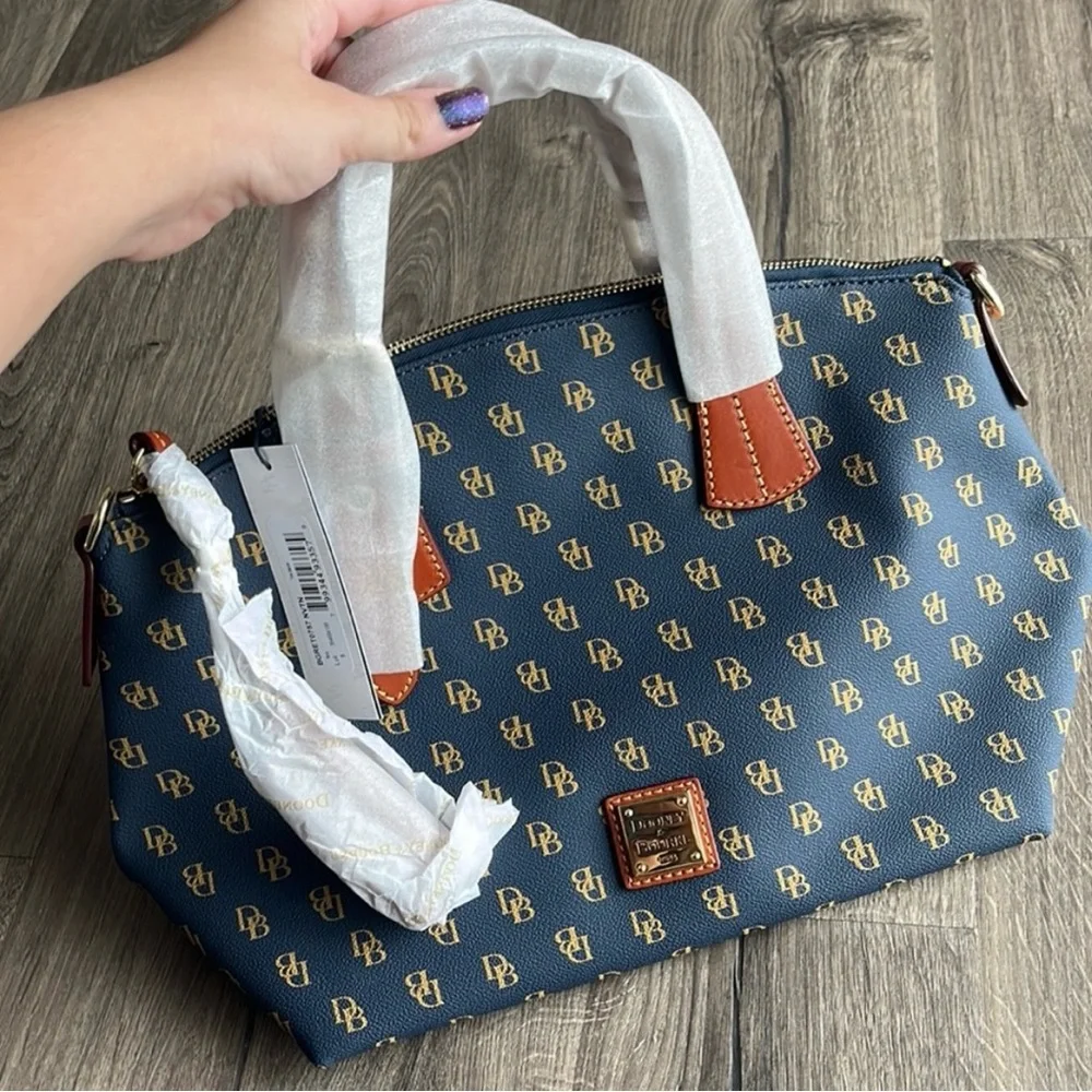 NWT Dooney & Bourke Monogram Navy Trina Satchel